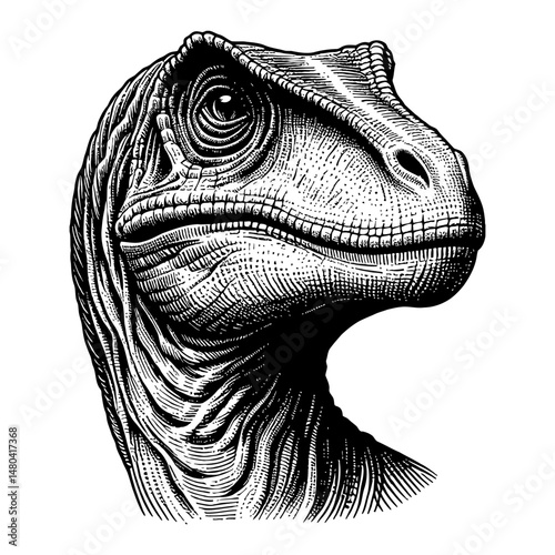Velociraptor Head Isolated Black and White Outline Line Art Drawing Illustration Vector