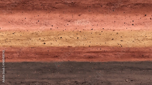 seamless rammed earth clay texture tile top view natural red brown layers wall ground for surface mapping architecture game design 2d flat .