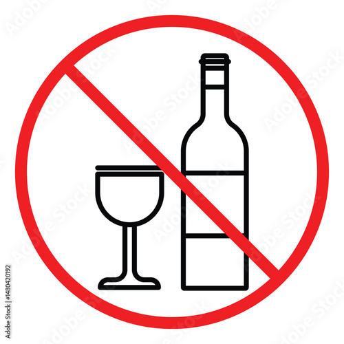 No alcohol permitted warning sign icon vector illustration for healthy lifestyle concept and substance restriction in public safety awareness campaign.