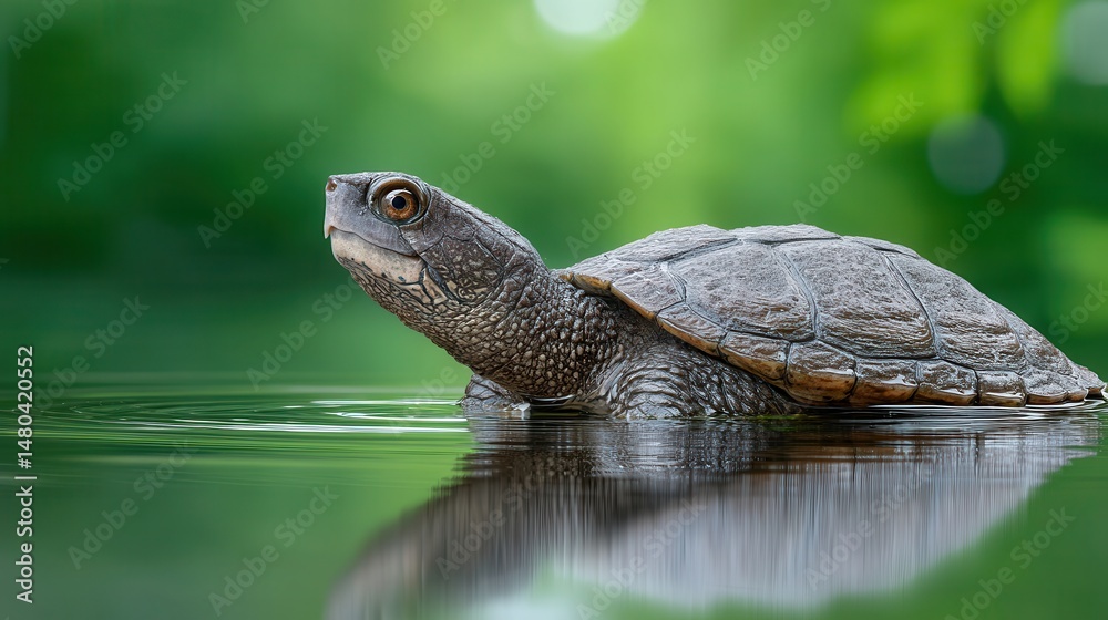 Obraz premium Unique musk turtle floating in a serene ocean pond realistic high-resolution nature scene