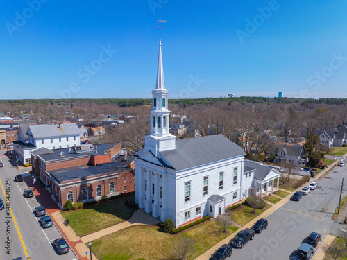 First Unitarian Universalist Church of Middleborough at 25 S Main Street in historic town center of Middleboro, Massachusetts MA, USA. 