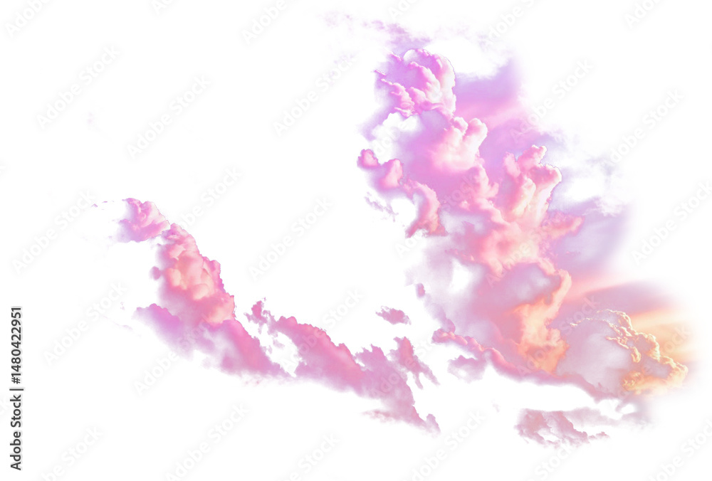 Fototapeta premium Abstract watercolor cloud formation in shades of pink and orange against a white background art piece