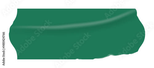 Retro green rectangle price tag sticker. Wrinkled badge with a ripped paper edge. Old distressed blank label with grunge texture for scrapbook designs.	