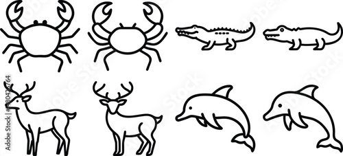Animel set single black Line Icon vector design outline.