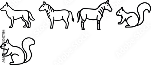 Animel set single black Line Icon vector design outline.