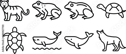 Animel set single black Line Icon vector design outline.
