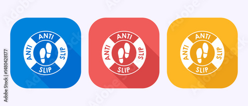 Anti slip icon design illustration. Non slip safety icon, Slip prevention sign symbol in shadow button design