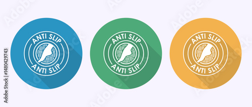 Anti slip icon design illustration. Non slip safety icon, Slip prevention sign symbol in shadow button design