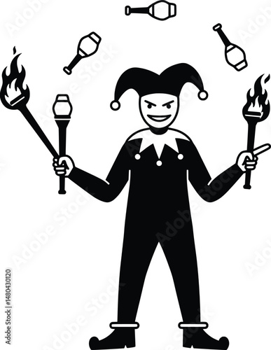 Fiery Jester A Vector Illustration of a Juggling Devil