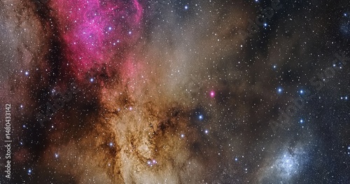 Deep space nebula, vibrant colors, scattered stars, cosmic dust clouds