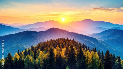 Layers of Blue Ridges Under Golden Light During Sunset or Sunrise Time