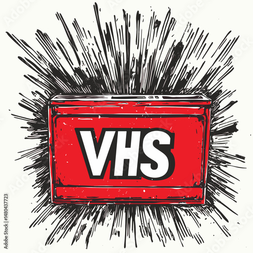 Retro VHS Tape Illustration with Bold Explosion Effect