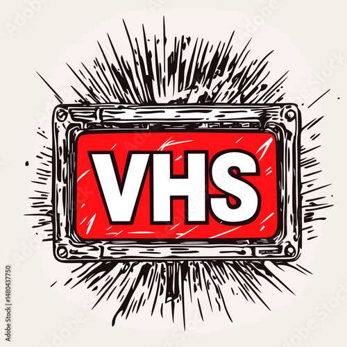 Retro VHS Tape Illustration with Bold Explosion Effect