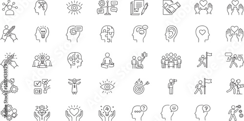 Soft Skills Line Editable Icons set. Vector illustration in modern thin line style of personal qualities related icons: empathy, enthusiasm, confidence, and more.