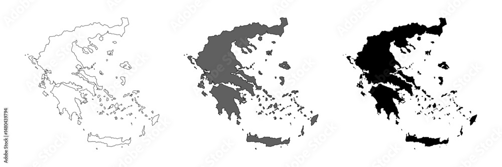Fototapeta premium Greece map set. Greek country black map. Vector symbol