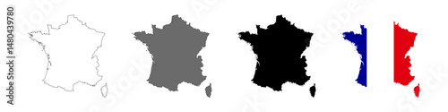 Set of France map on a white background. France map flag. Vector