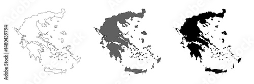 Greece map set. Greek country black map. Vector symbol