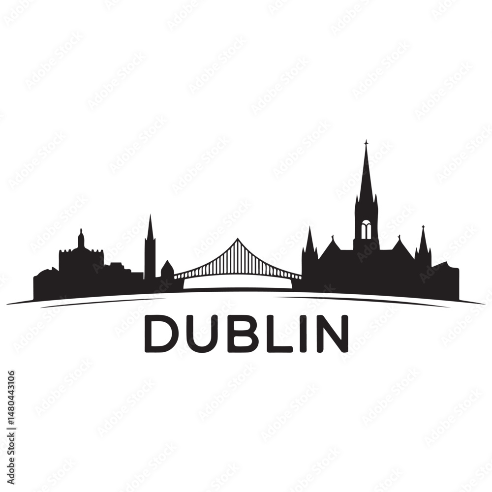Fototapeta premium Vector Dublin skyline. Travel Dublin famous landmarks. Business and tourism concept for presentation, banner, web site. Vector black silhouette. with white background