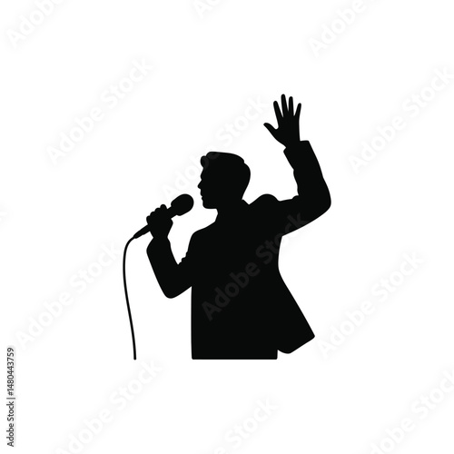 Public Speaker with Raised Hand Vector Icon Presentation Silhouette