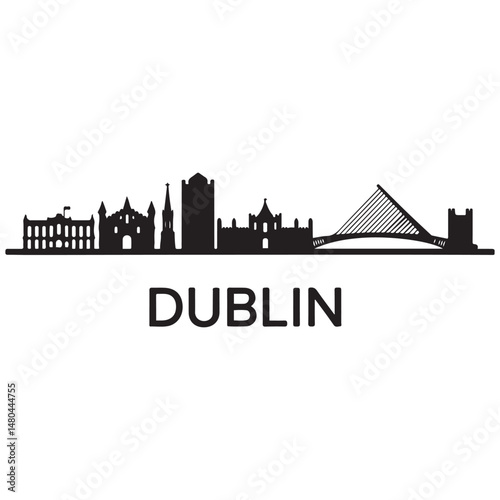 Vector Dublin skyline. Travel Dublin famous landmarks. Business and tourism concept for presentation, banner, web site. Vector black silhouette. with white background