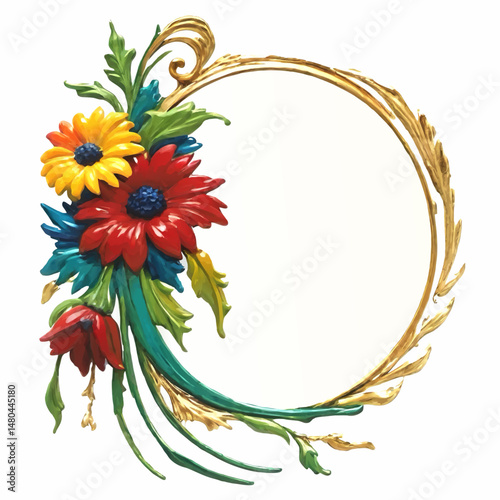 circle frame with summer lowers vector illustration for insertion