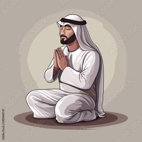 Muslim Man in Prayer Illustration