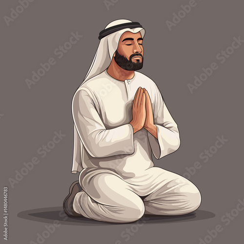 Muslim Man in Prayer Illustration