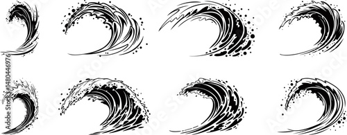 set of sea wave vector . surfing wave isolated on transparent background