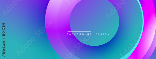 Abstract vibrant background features overlapping circles. Gradient colors blend blue, purple, pink hues. Modern design element.