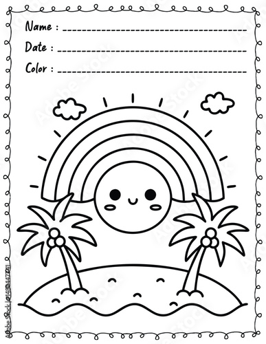 Big and Bold Summer Vibes Coloring Pages For Kid and adult.  
High resolution (300 DPI), 
Ready to print on standard 8.5x11 inch paper With No Bleed, 
Black and White. 
Vector illustration - AI, EPS, 