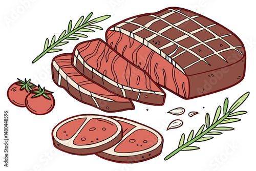 35 raw meat, fresh red meat cuts, juicy meat slices, savory protein, high-quality beef, delicious culinary ingredients, detailed meat textures, appetizing food photography