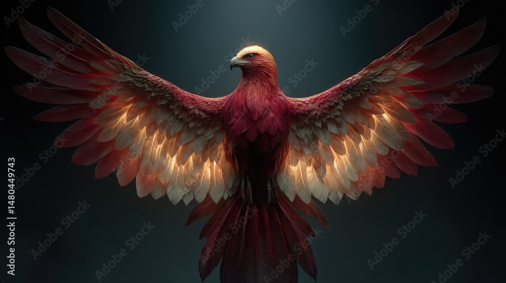 Obraz premium Red bird with illuminated wings