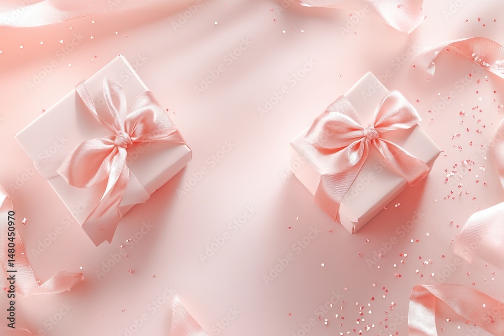 Fototapeta premium Elegant Pink Gift Boxes with Ribbons