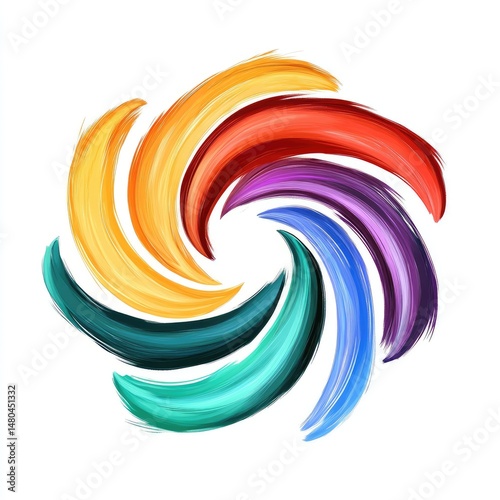 Vibrant, swirling abstract design composed of colorful, textured brushstrokes.  Circular pattern with a dynamic, energetic feel, showcasing a spectrum of hues