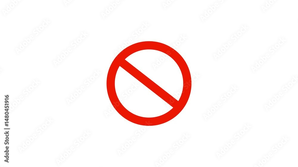 Warning, stop or no entry forbidden red circle on black background. Animation of delete, denied, ban or block icon