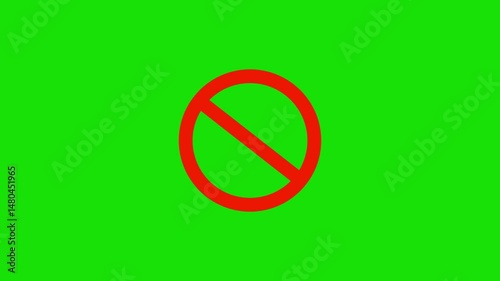 Warning, stop or no entry forbidden red circle on black background. Animation of delete, denied, ban or block icon