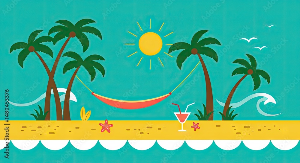 Obraz premium Tropical Beach Cocktail Escape – Summer Paradise Illustration