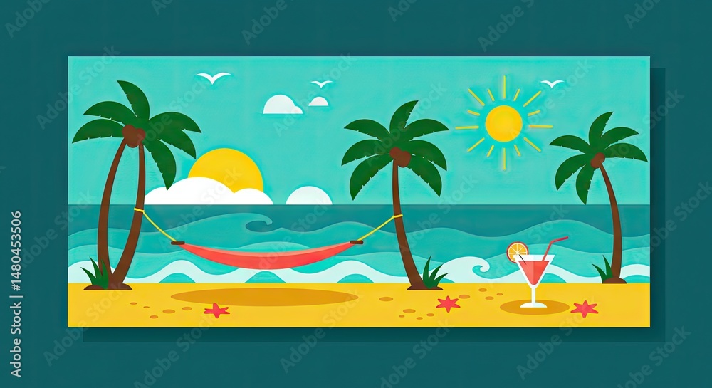 Fototapeta premium Tropical Beach Cocktail Escape – Summer Paradise Illustration