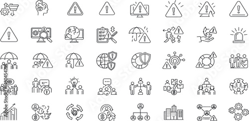 Crisis Management Line Editable Icons set. Vector illustration in modern thin line style of business related icons: protection, decision, strategy, and more.