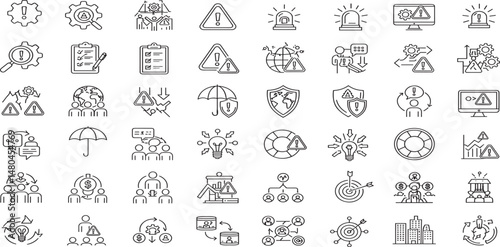 Crisis Management Line Editable Icons set. Vector illustration in modern thin line style of business related icons: protection, decision, strategy, and more.