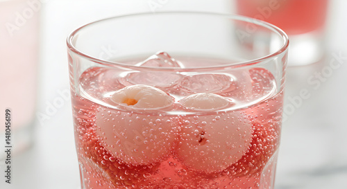 Wallpaper Mural Refreshing Lychee Drink With Ice Cubes And Sparkling Pink Soda In A Glass Torontodigital.ca