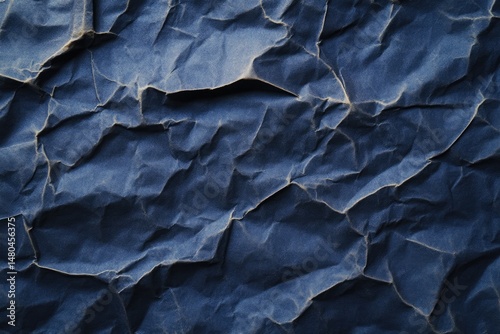 Textured, crumpled, deep indigo paper background.  Crinkled, uneven surface with slight variations in shade