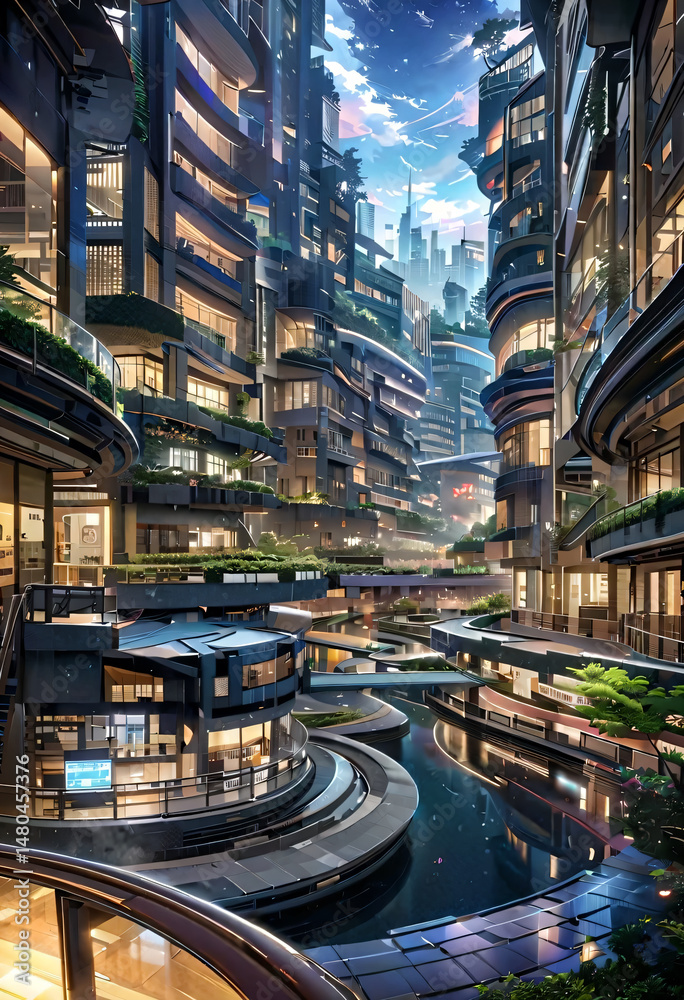 Obraz premium ファンタスティックフロンティア背景（ゲーム、幻想的、未来都市）