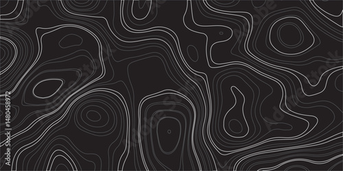  Dark gray topographic contour lines on a black background.