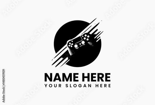Modern game controller silhouette in black on pure white background. Gaming hardware concept  