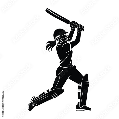 Female Cricket Batter Vector Icon Sport Silhouette