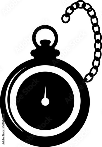 Antique Pocket Watch On Chain Silhouette Vector 