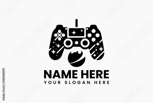 Modern game controller silhouette in black on pure white background. Gaming hardware concept  