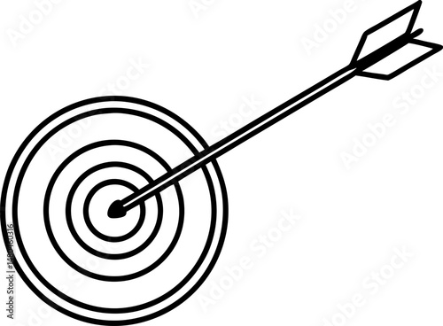 Arrow Hitting Target Line Art Vector Illustration