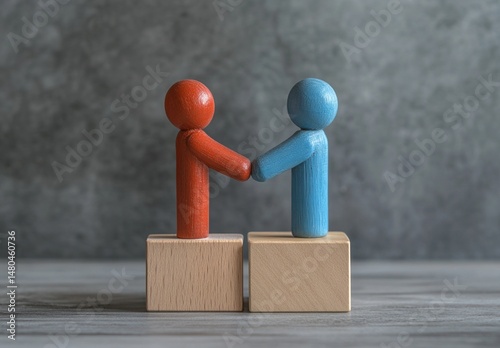 Wooden Figurines Shaking Hands: Partnership and Cooperation photo